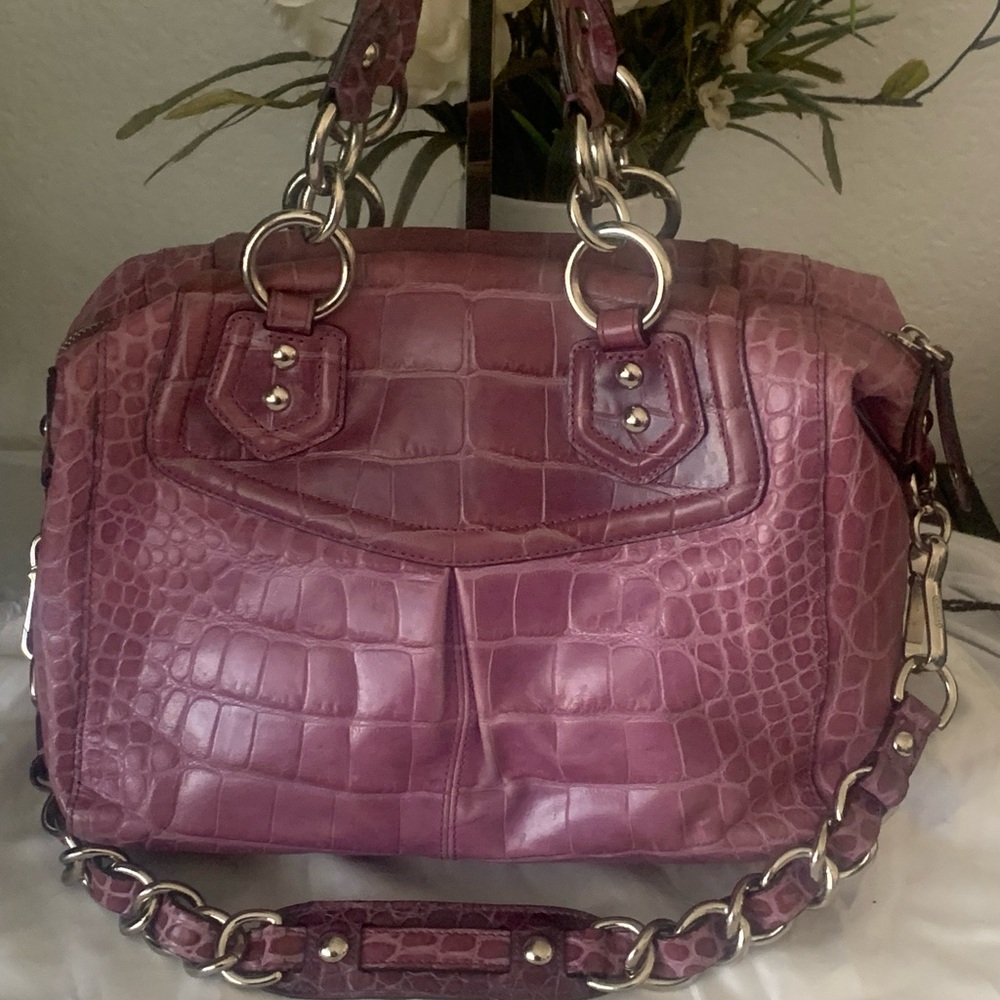 RARE HTF Coach Pink Madison Audrey Croc-Embossed Leather SATCHEL / Shoulder Bag - Picture 7 of 11